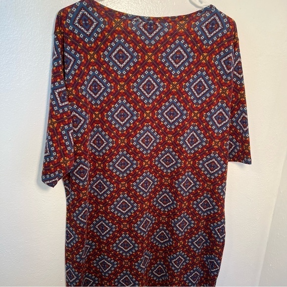 Lularoe Julia Bodycon Dress Blue Red Geometric - Picture 9 of 11